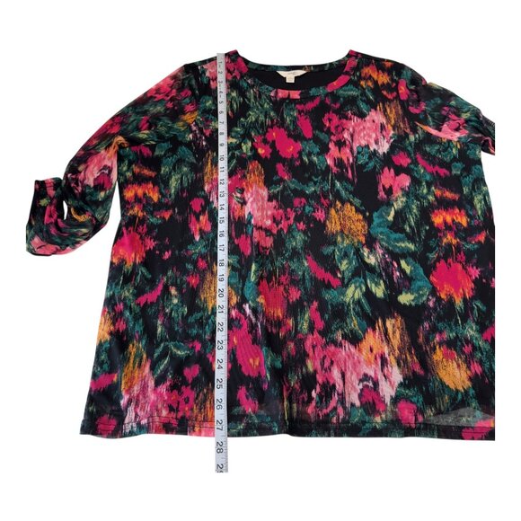 Terra & Sky Women Plus Size Long Sleeve Floral Top 1X Multicolor Polyester Blend - Picture 6 of 10